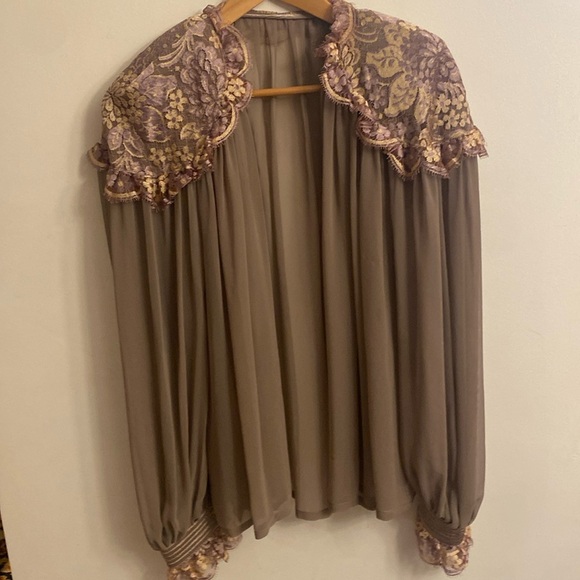 Wayne Clark Small Sheer Blouse Jacket Vintage Chiffon Lace - Picture 1 of 8